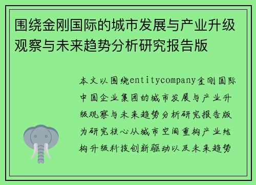 围绕金刚国际的城市发展与产业升级观察与未来趋势分析研究报告版